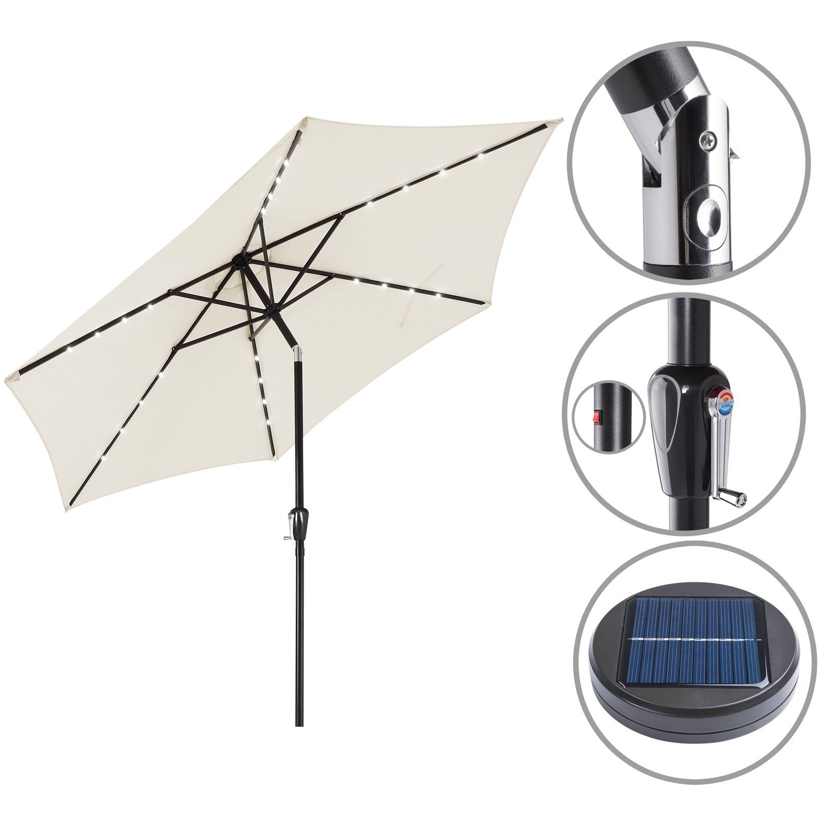 Thumbnail - Kingsleeve Sonnenschirm, LED Beleuchtung Solarbetrieben Neigbar Wasserabweisend