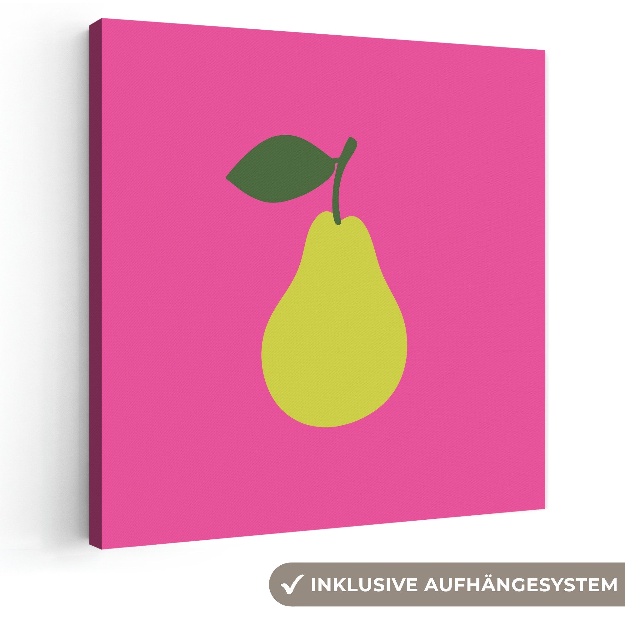 OneMillionCanvasses® Leinwandbild Illustration - Obst - Birne - Grün, Fotodruck (1 St), Wandbild, Deko Schlafzimmer Wohnzimmer Flur 20x20 cm