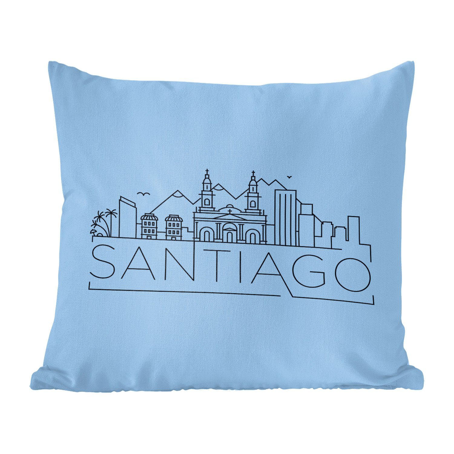 MuchoWow Dekokissen Skyline "Santiago" schwarz auf blau, Zierkissen mit Füllung für Wohzimmer, Schlafzimmer, Deko, Sofakissen