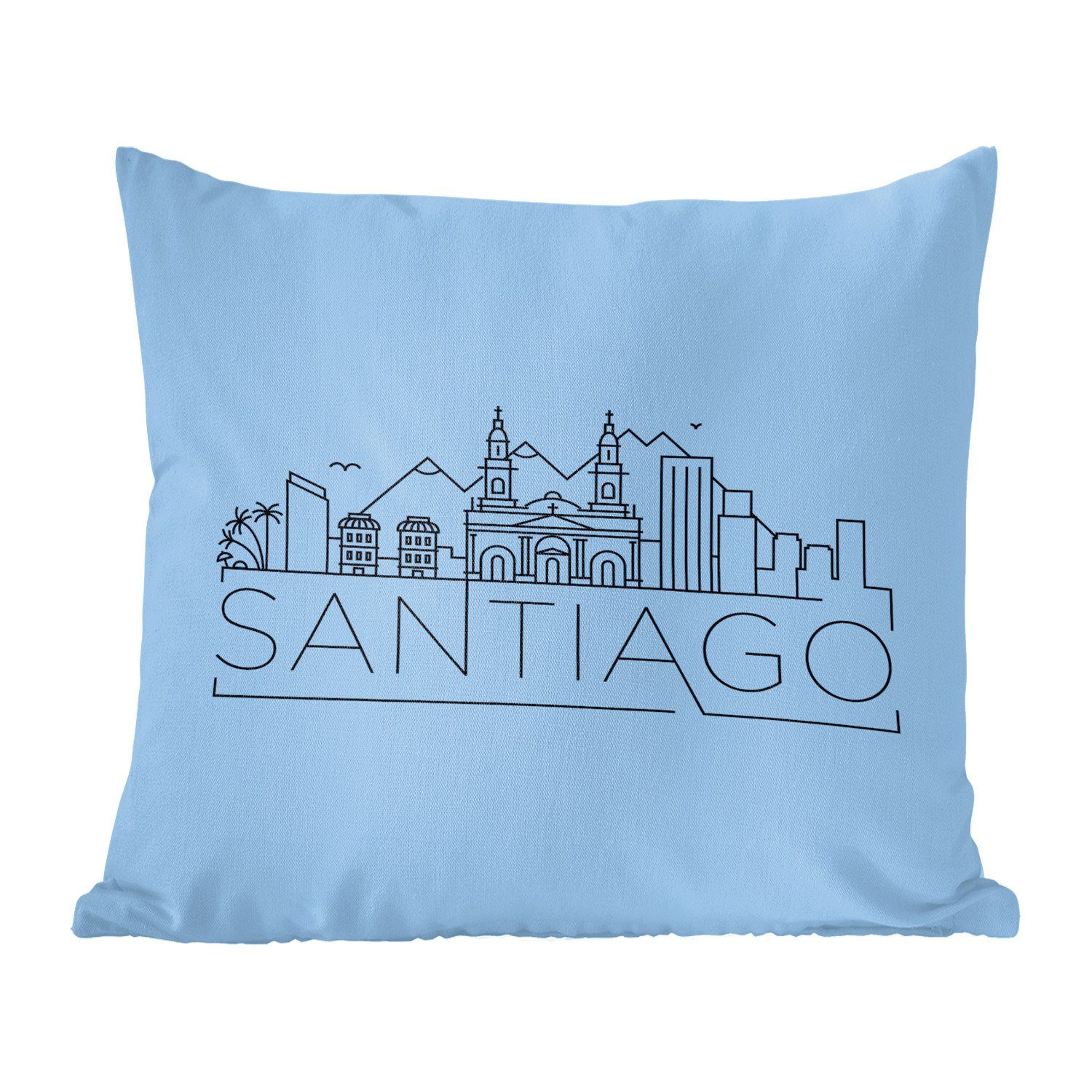 Deko, Schlafzimmer, Sofakissen mit für Skyline Zierkissen "Santiago" MuchoWow schwarz auf Dekokissen blau, Füllung Wohzimmer,