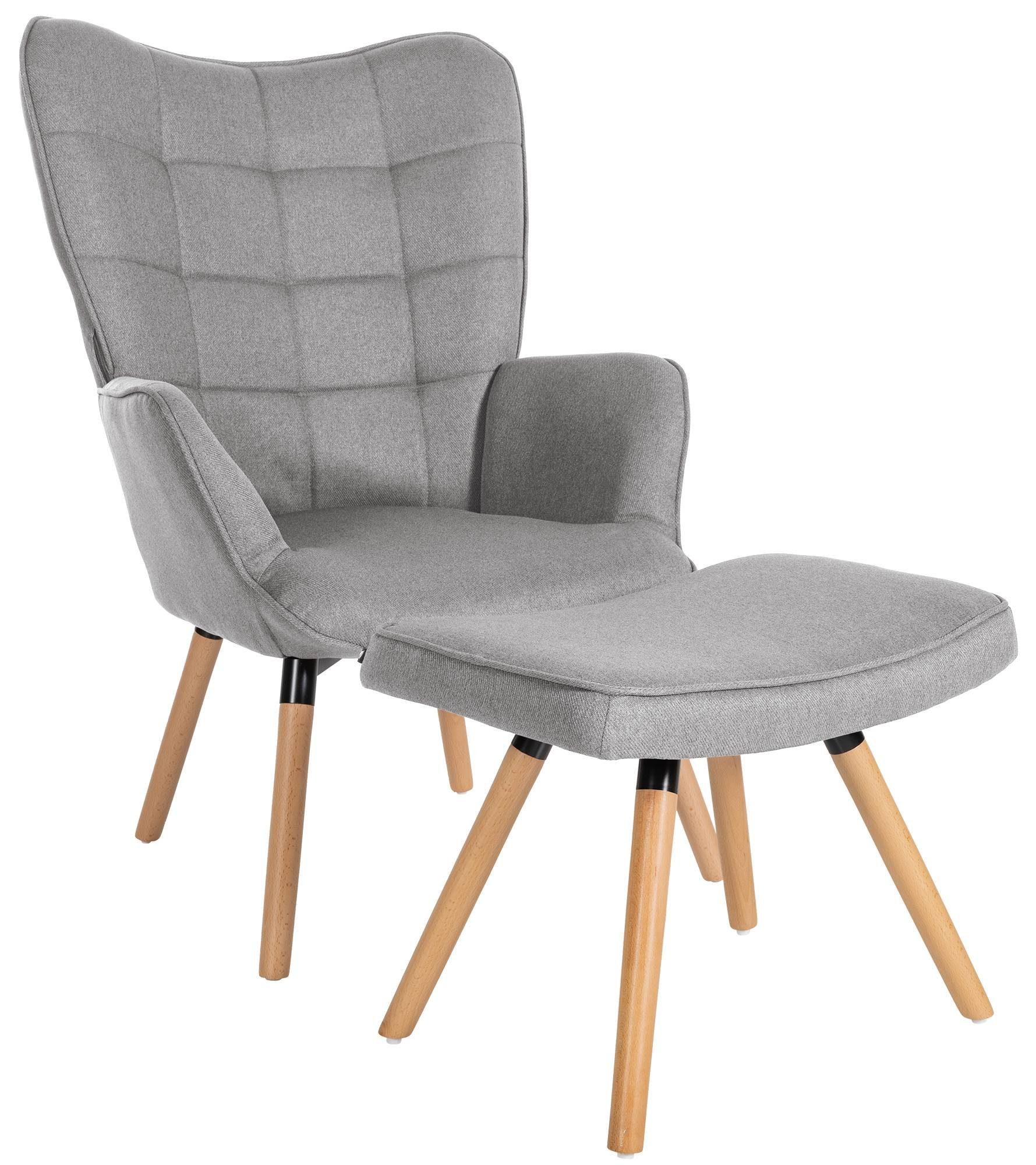 CLP Loungesessel Garding, Stoff-Bezug Hocker, 2-tlg., grau Sessel mit