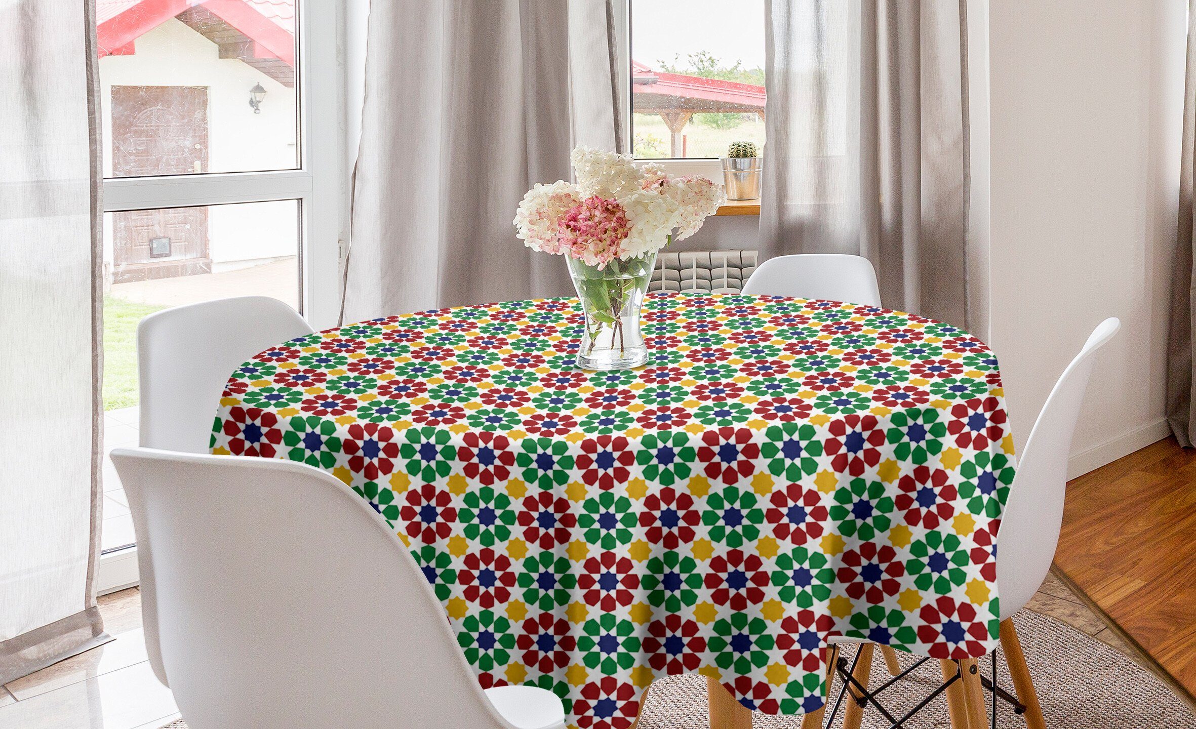 Tischdecke Zellige Stern Esszimmer Kreis Bunt Tischdecke Küche Abakuhaus Dekoration, Abdeckung für Marokkanische