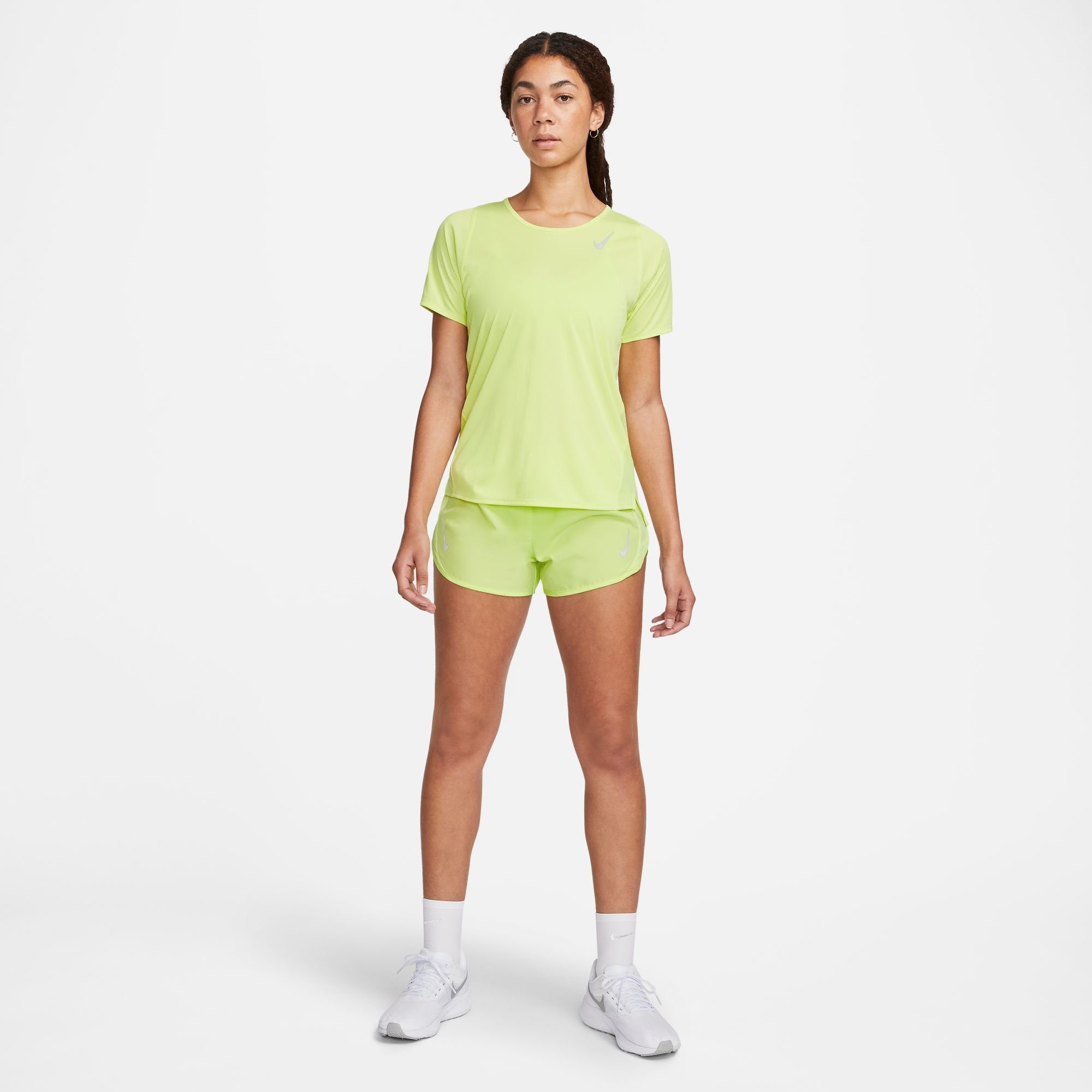 Nike SHORT-SLEEVE LEMON TOP WOMEN'S Laufshirt RACE TWIST/REFLECTIVE LT SILV DRI-FIT RUNNING