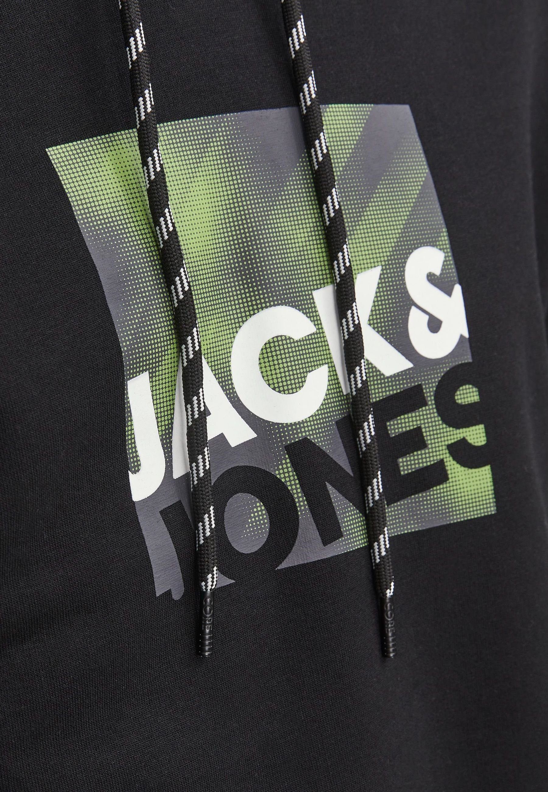 Jack mit Hoodie Frontprint Jones & Kapuzensweatshirt (1-tlg) schwarz Hoodie Logan
