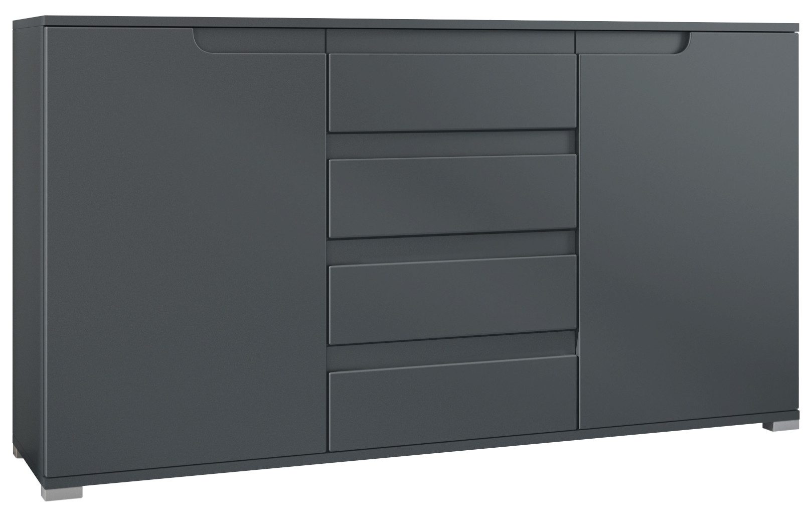 Vladon Sideboard Sylt V1 (Kommode mit 2 Türen und 4 Schubladen, Korpus - Anthrazit matt / Front - Anthrazit matt), Absetzung - Anthrazit matt (138,5 x 75,5 x 35 cm)