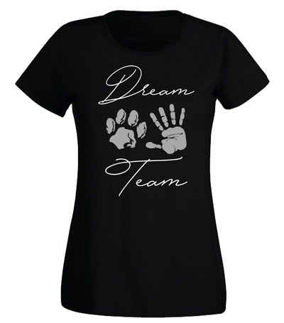 G-graphics T-Shirt Damen T-Shirt - Dream Team – Hand & Pfote mit trendigem Frontprint, Slim-fit, Aufdruck auf der Vorderseite, Spruch/Sprüche/Print/Motiv, für jung & alt