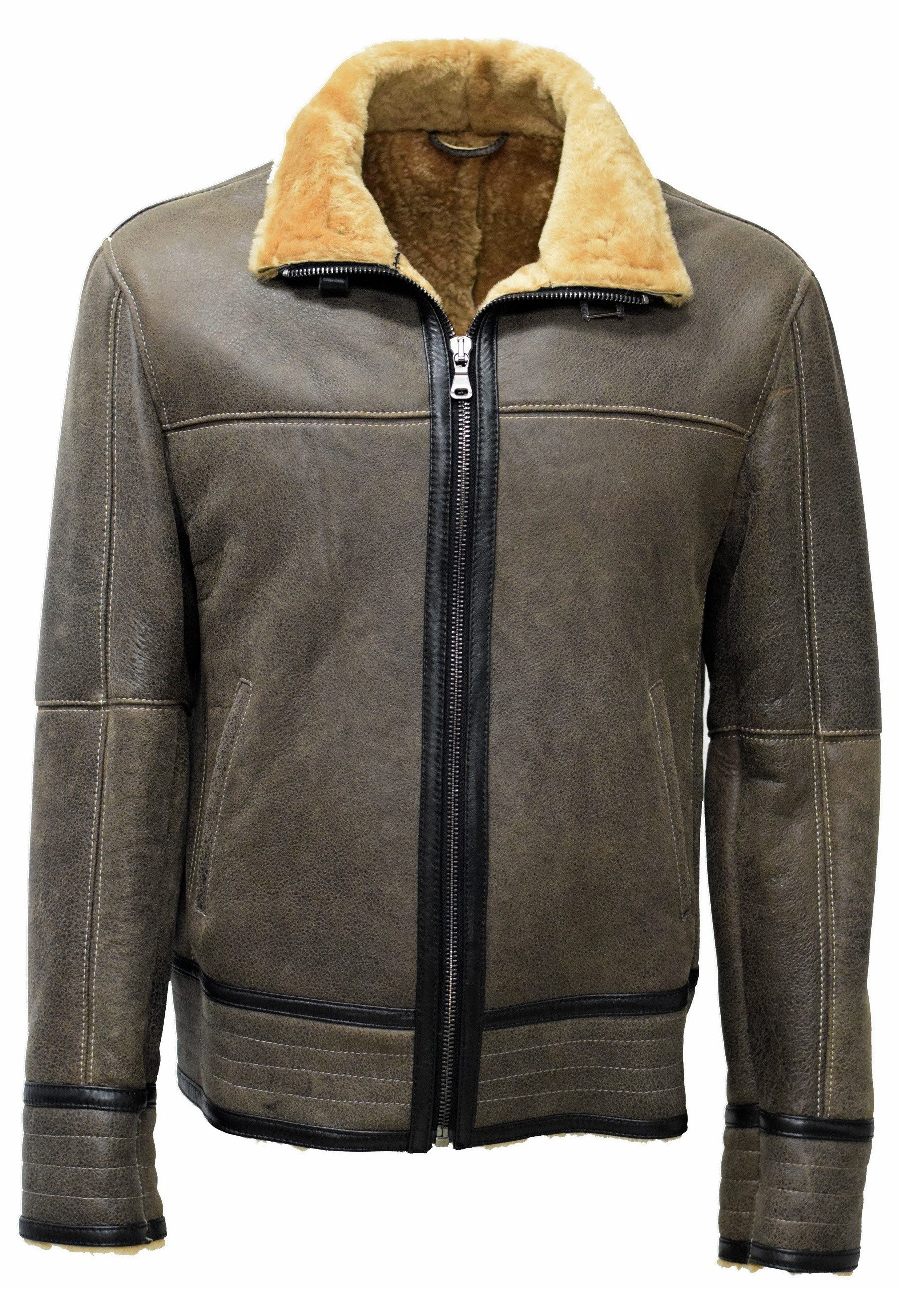 Zimmert Leather Lederjacke Mark Lammfelljacke, Herren, Graubraun, Vinatge Look, Blouson, Lammfell