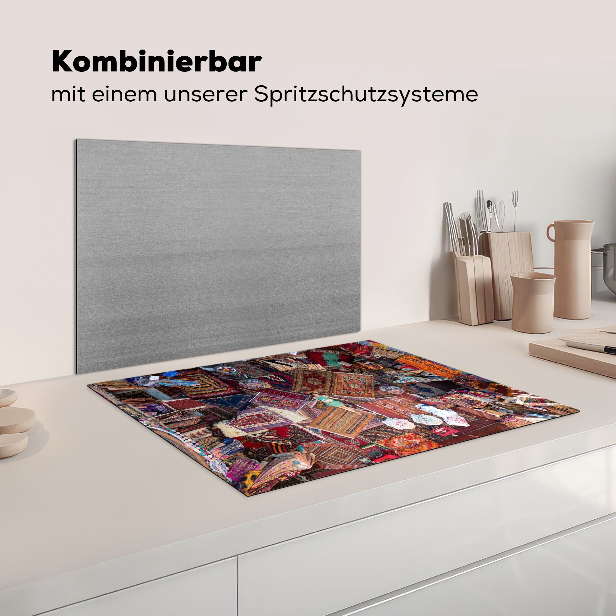 cm, Vinyl, Ceranfeldabdeckung liegt Herdblende-/Abdeckplatte 70x52 auf Frau tlg), Mobile (1 Teppichen, nutzbar, türkischen MuchoWow Arbeitsfläche