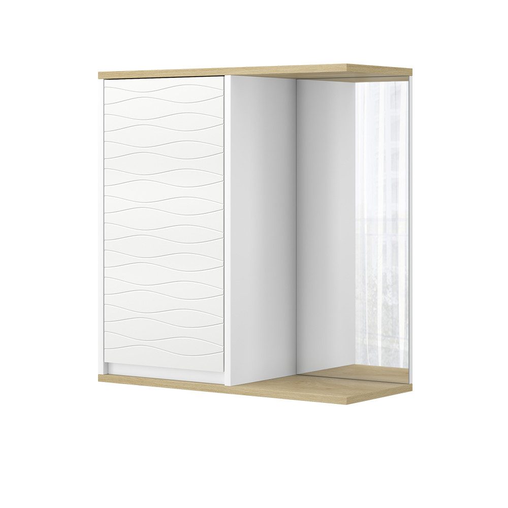 Vicco Badezimmerspiegelschrank Livia, Weiß/Holz, 60 x 63 cm mit Spiegel (1-St)