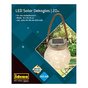 Idena LED-Lichterkette Idena 31344 - LED Deko Glas mit 20 LED in Warmweiß, Solarlampen für