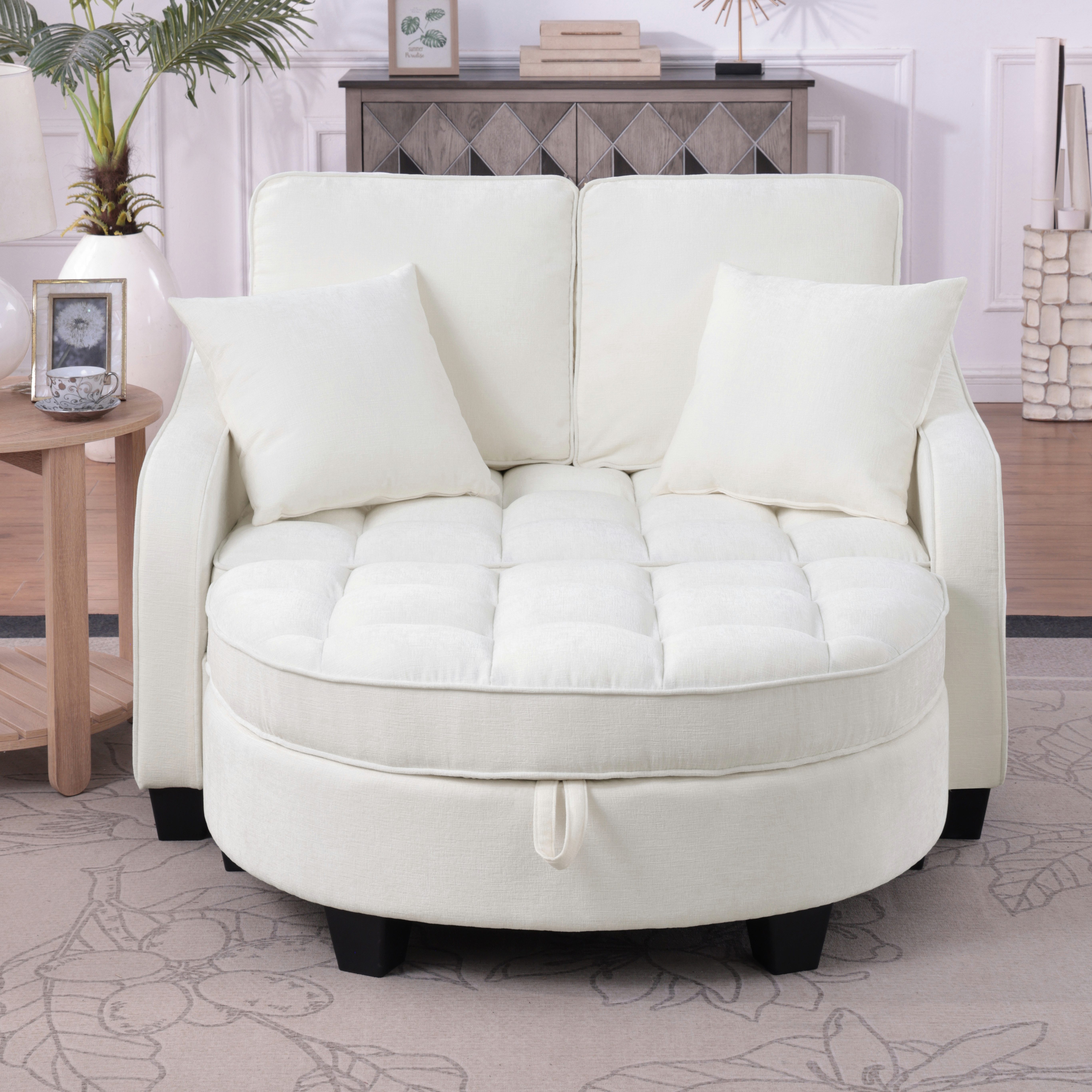 HAUSS SPOLE Schlafsofa mit Schlaffunktion Wohnzimmersofa Multifunktionales Sofa mit Hocker, Multifunktionales Sofa mit Hocker, 2-in-1 Sofa-Bett für Wohn/Arbeits/Schlafzimmer, Beige