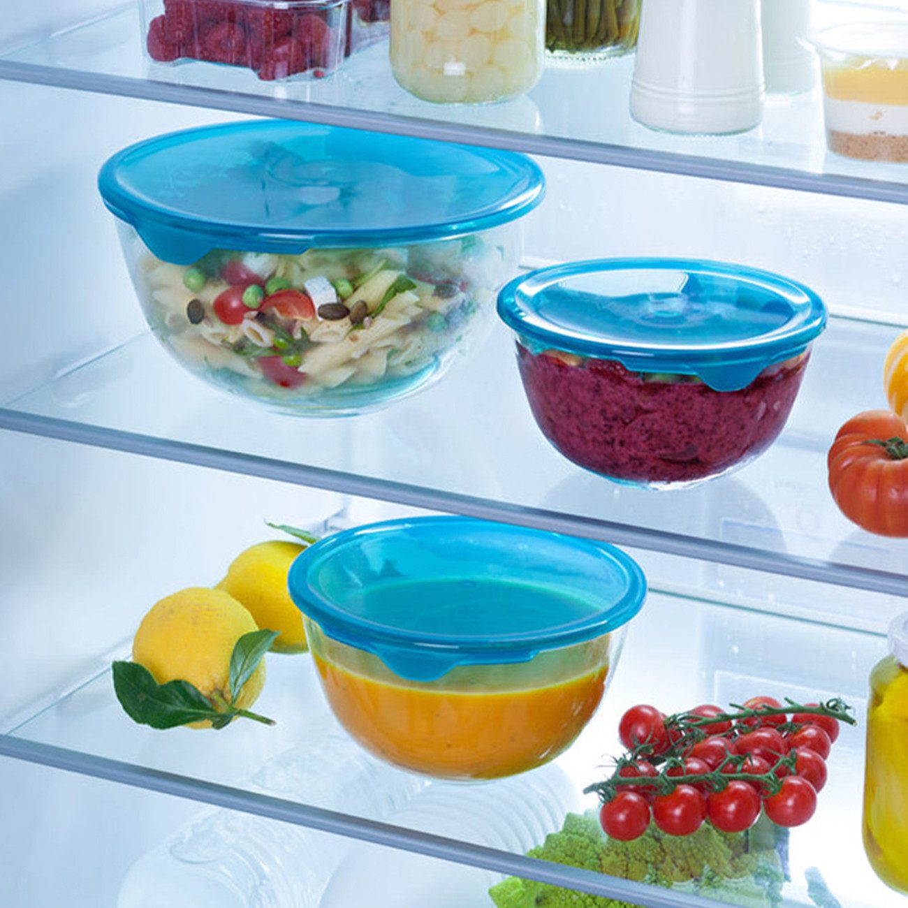 PYREX Frischhaltedose Cook & Enjoy, Borosilikatglas, (Schüssel-Set, 5-tlg., 0,5/1/2,3 l), luftdicht, stapelbar, mikrowellengeeignet