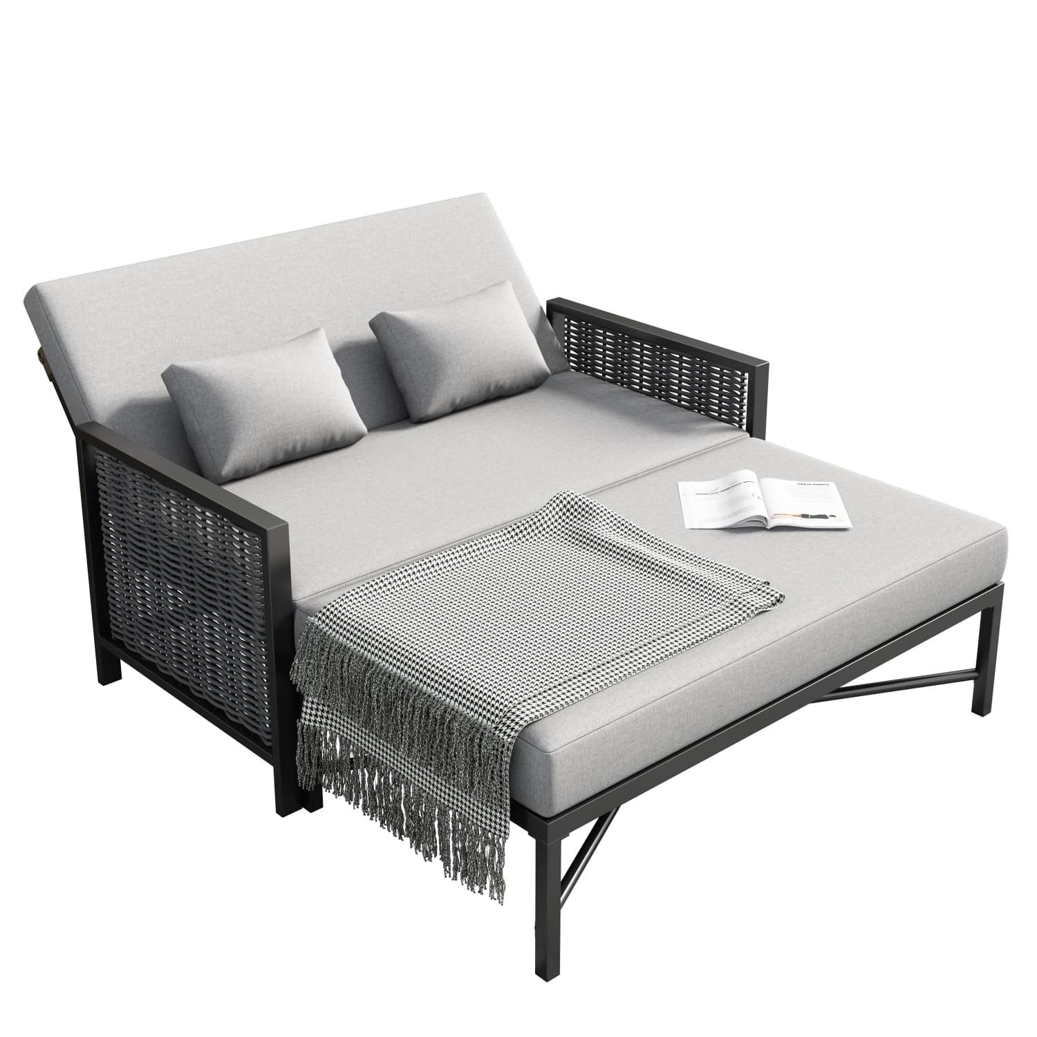 autolock Gartenlounge-Set Gartenmöbel für 2 Personen,Gartensofa,Freizeitsofa,Outdoor-Liegebett, verstellbare Rückenlehne (5-stufig, 0-65), versenkbare Fußstütze
