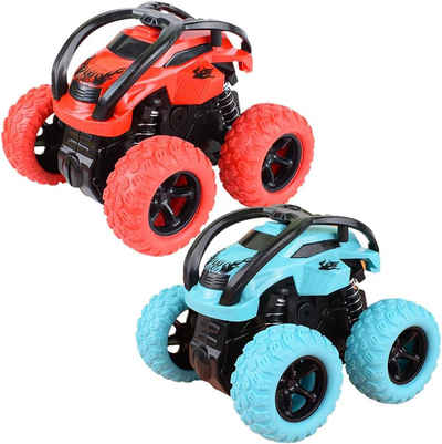 SOTOR Spielzeug-LKW Trucks Spielzeug Auto 2 Stück Reibungsbetriebene Rennwagen LKW, (Zurückziehen 360 Grad Rotierendes Geländewagen Spielzeugauto, 2-tlg), für Kinder Jungen Mädchen ab 3 Jahre