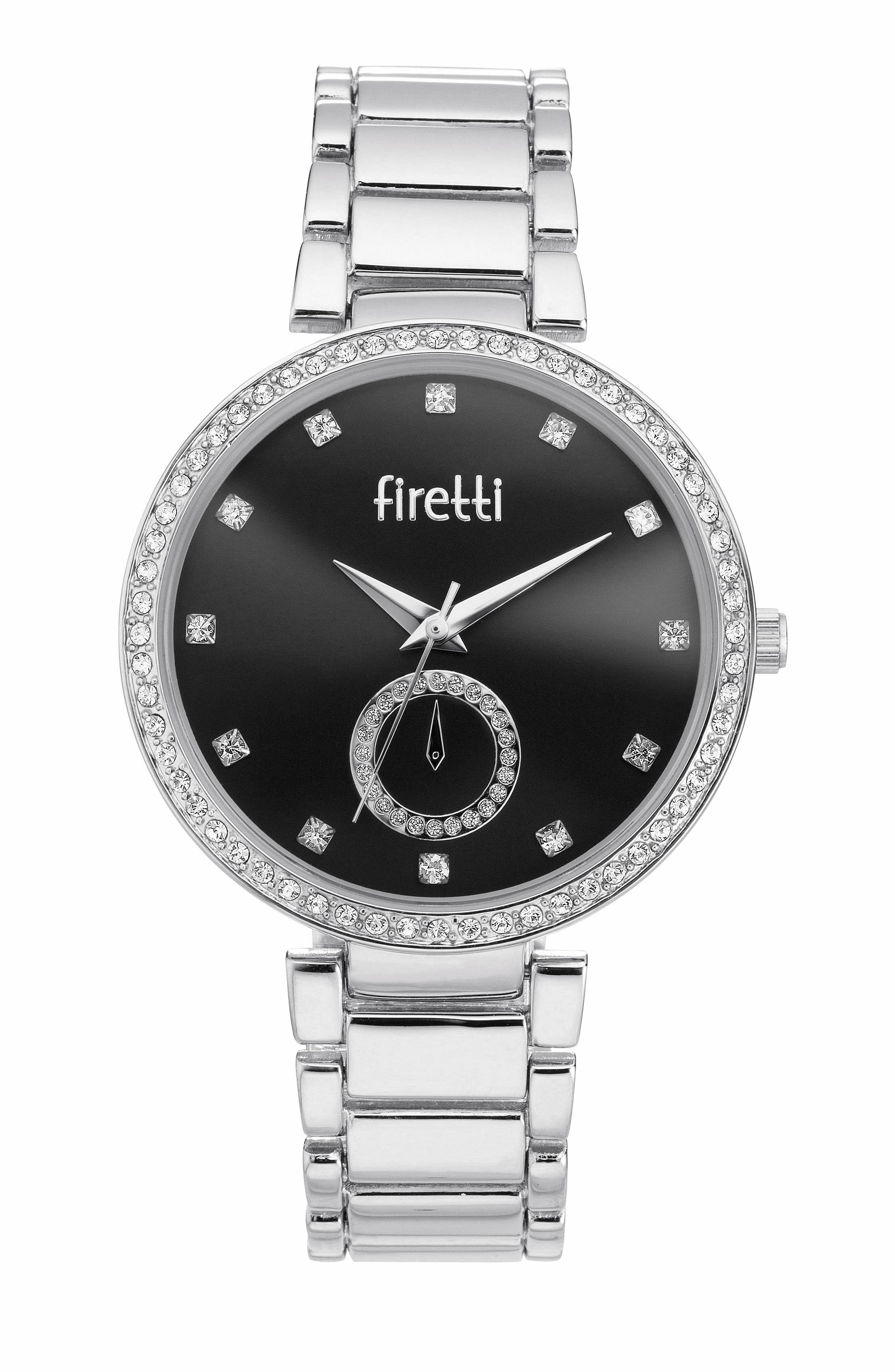 Firetti Quarzuhr Spectrum Lumina Midnight Silver, (Set, 4-tlg., inkl. Ohrstecker und Kette mit Anhänger), Armbanduhr, Damenuhr, Glitzersteine, Geschenkset