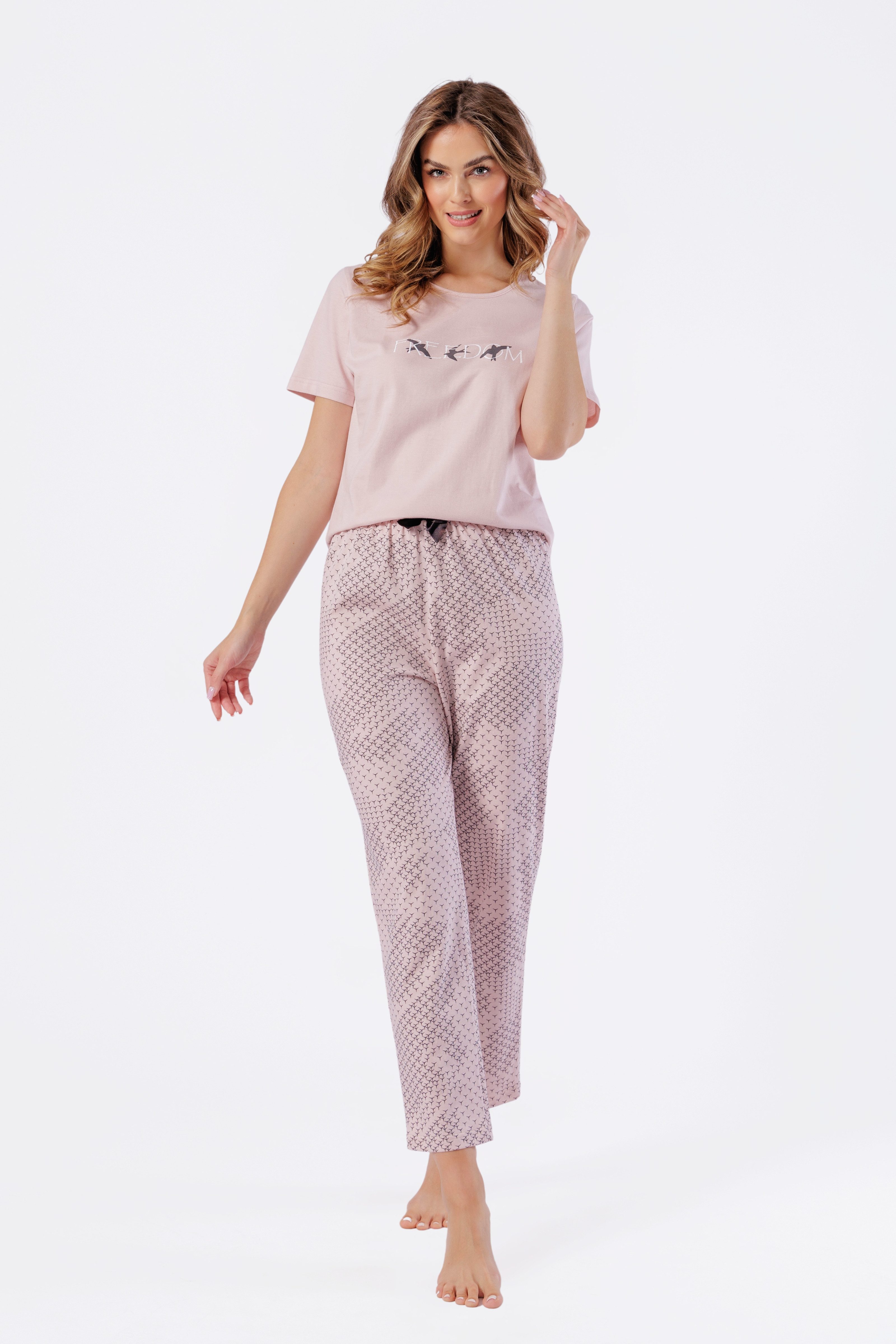 COOLISMO NIGHTWEAR Pyjama Schlafanzug Damen in Altrosa (2 tlg) 7/8-Hose mit Grafik-Muster & Shirt mit Motiv-Print