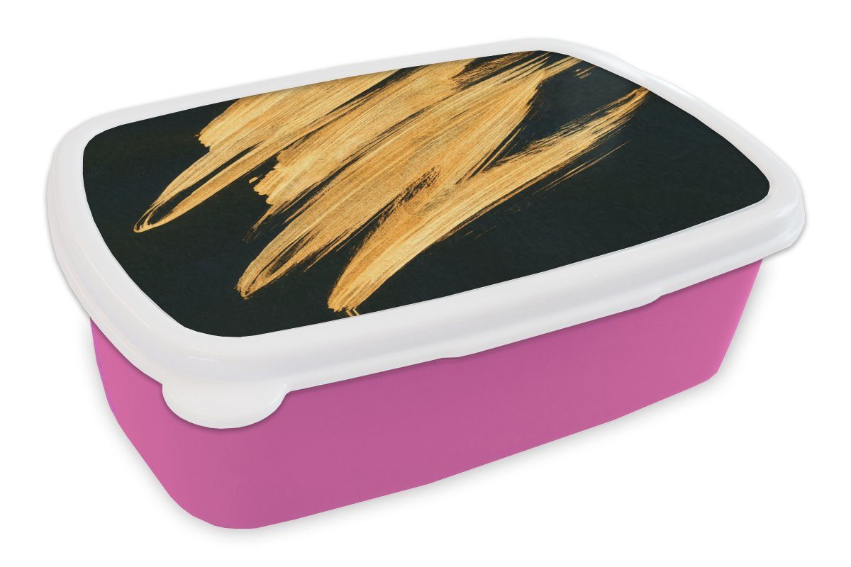 MuchoWow Lunchbox Gold - Farbe - Streifen - Luxus - Abstrakt, Kunststoff, (2-tlg), Brotbox für Erwachsene, Brotdose Kinder, Snackbox, Mädchen, Kunststoff rosa