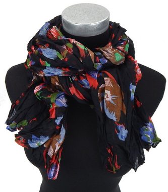 Ella Jonte Modeschal, schöner breiter leichter Schal schwarz mit buntem Blumen Design