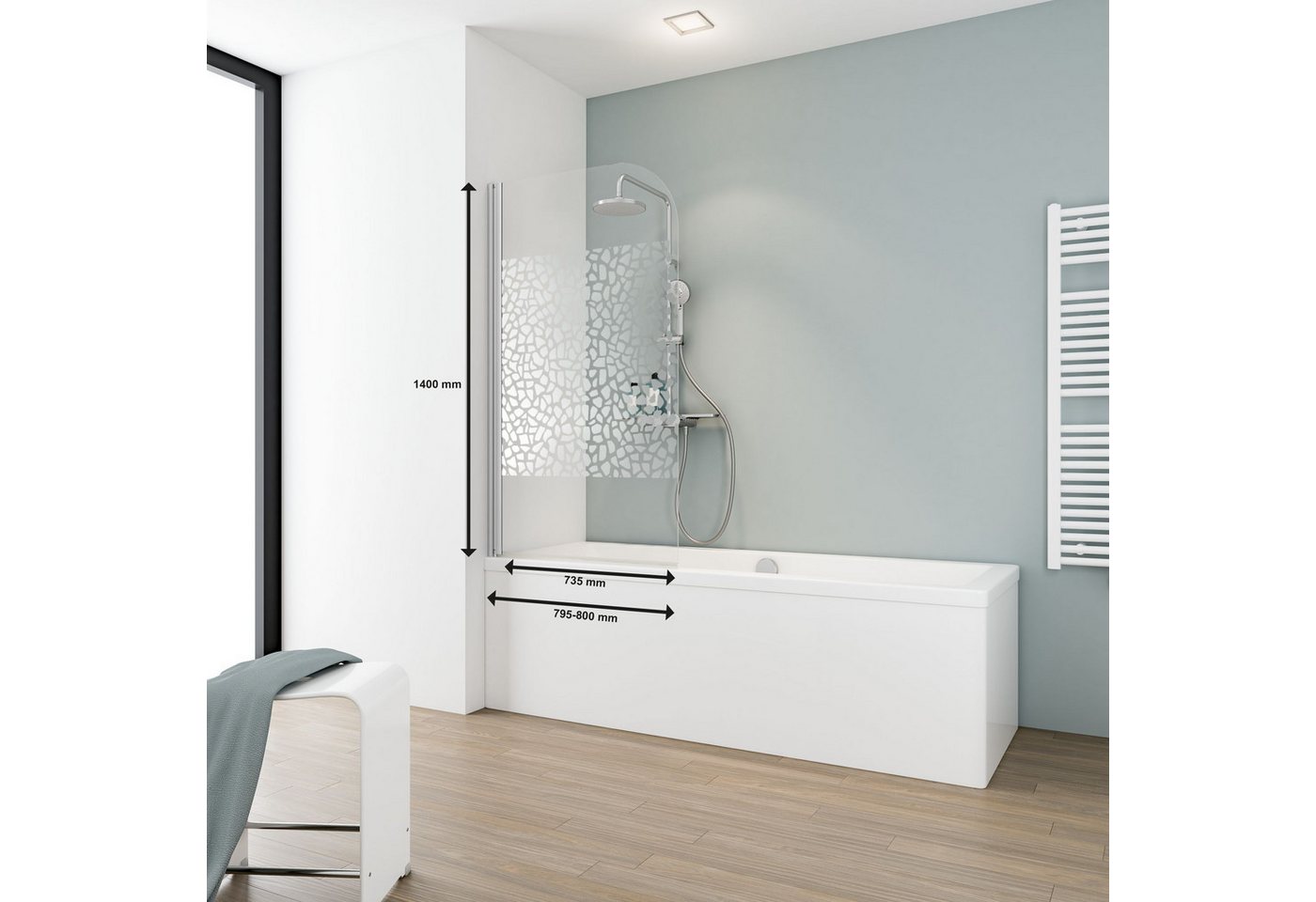 Thumbnail - Schulte Badewannenfaltwand 80x140 cm, Duschwand für Badewanne, Dekor Terrazzo Chrom, Glas, (1 tlg), pendelbar, 5 mm Sich...