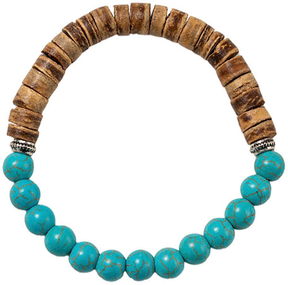 Firetti Armband Schmuck Geschenk Armschmuck Armkette Edelstein Perlen, Made in Germany - mit Türkis-Imitat, Kokosnuss