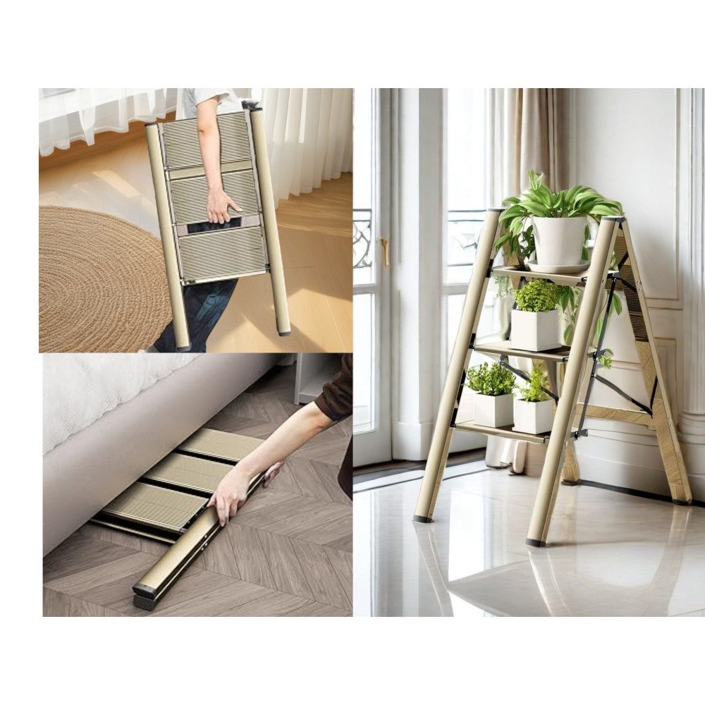 BBWL Trittleiter 3 Step Ladder Aluminium Faltbare mit breiten Anti-Rutsch Stufen, 330 lbs Tragkraft für Küche Haushalt platzsparend stabil – Bild 4 von 5