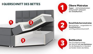 MIRJAN24 Boxspringbett Elegance (Topper, Matratze und 2 Bettkästen + Gasdruckfedern), Doppelbett mit Kopfteil