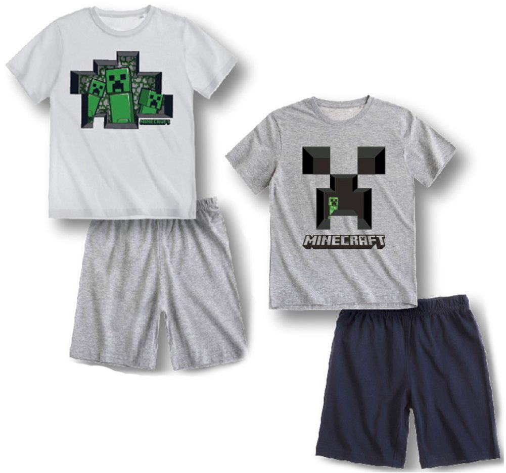 Minecraft Schlafanzug 2x MINECRAFT shorty Kinder Pyjama Jungen + Mädchen Gr.128 = 8 Jahre (Set) Minecraft Kinderbekleidung
