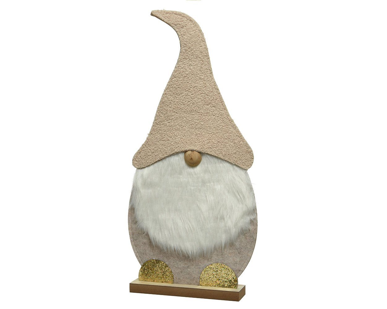 Kaemingk Weihnachtsfigur, Wichtel Figur / Filz Aufsteller mit Holz Fuss 60cm beige