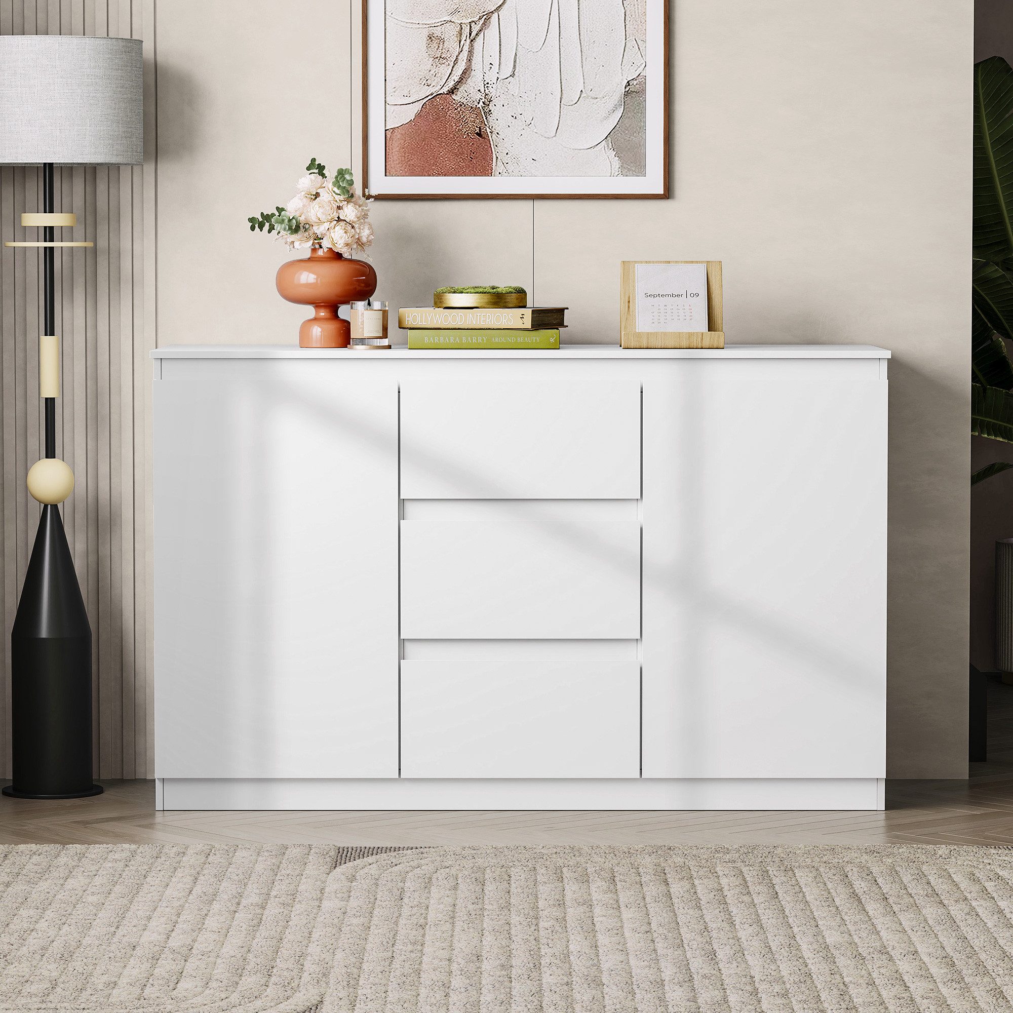 WLIVE Sideboard Kommode, Breite 80 cm, Sideboard mit 3 Schubladen & 1 Tür, (Packung, leise Schienen, viel Stauraum)