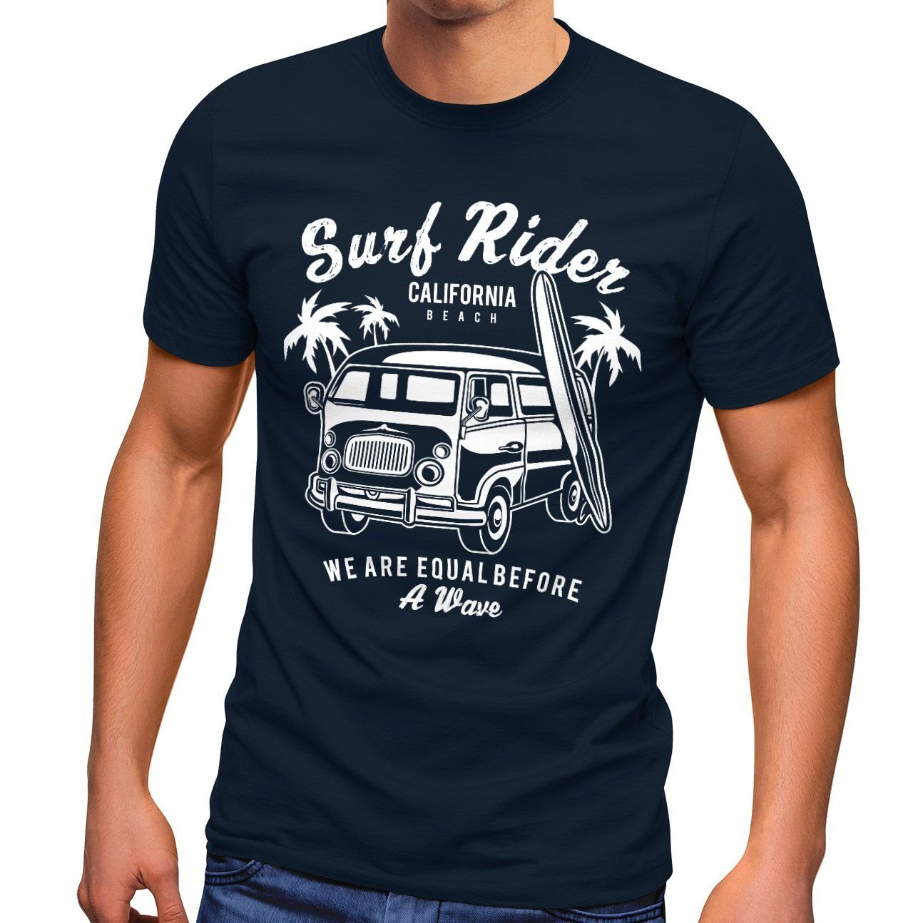 Neverless Print-Shirt Herren T-Shirt Bus Surfing Retro Slim Fit Neverless® mit Print navy