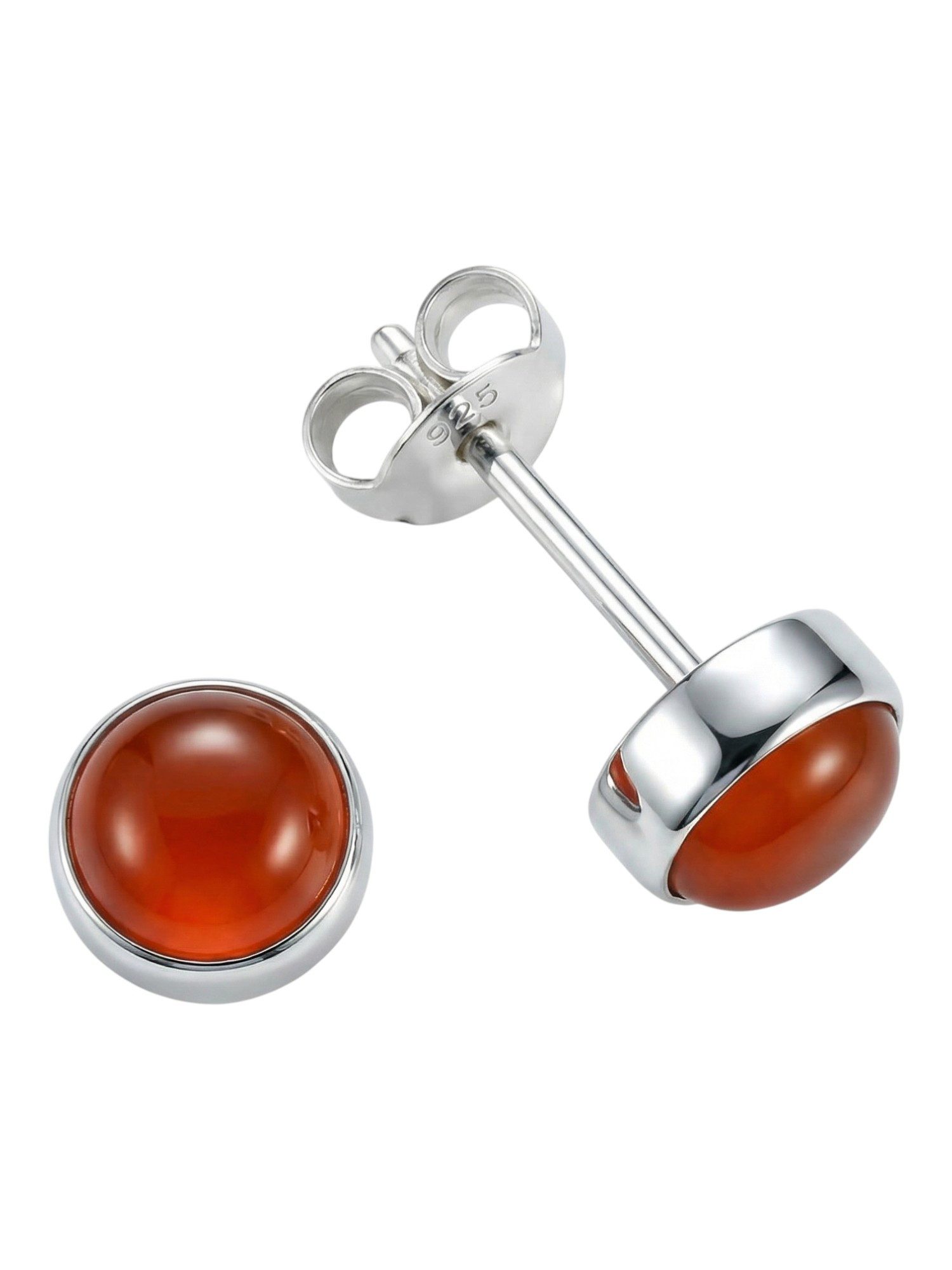 mantraroma Paar Ohrstecker SAMA rund klein aus 925 Silber mit Karneol (Paar, Paar Ohrringe mit Schmuckbeutel), 925 Sterling Silber Ohrringe für Damen