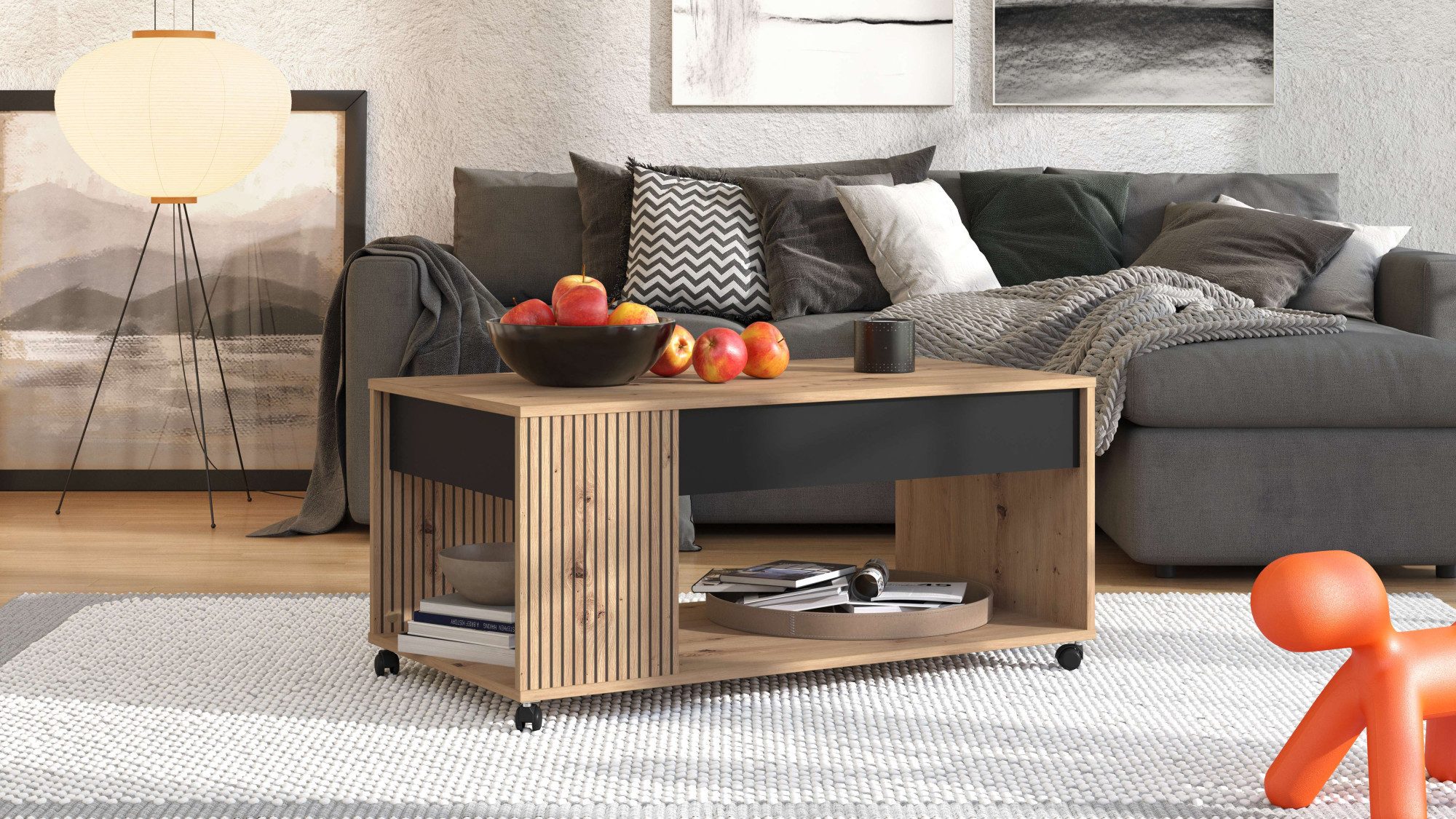 Couchtisch Mayenne Kaffeetisch, 101 cm, rechteckig, modern design, mit rollen