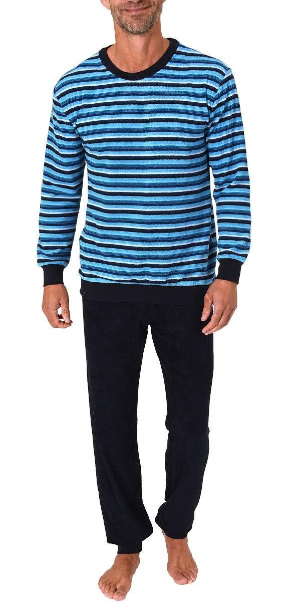 Normann Pyjama Herren Frottee Schlafanzug lang, Pyjama mit feinem Ringel-Muster – Bild 2 von 4