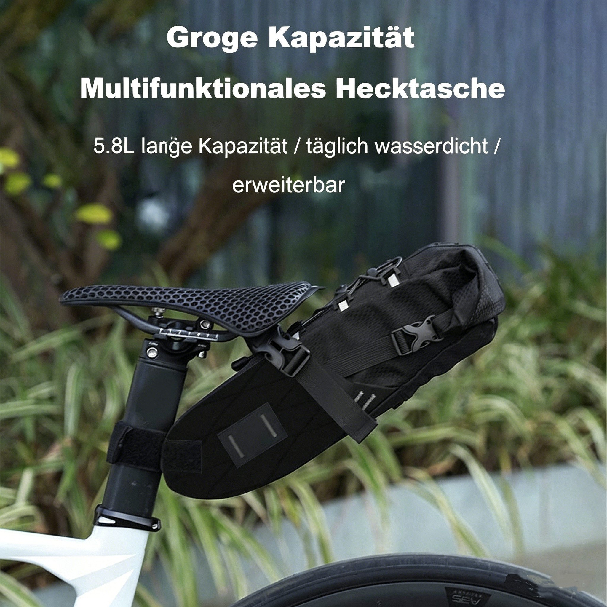 GARRYFIZH Fahrradtasche Bikepacking Satteltasche [5,8 Liter] Wasserdicht Fahrrad Satteltasche, 5,8 l großes Fassungsvermögen, wasserdicht