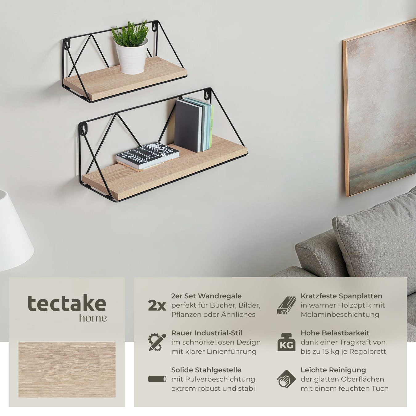 tectake Wandregal 2er Set Wandregal, Set 1-tlg., Industrial Style günstig online kaufen
