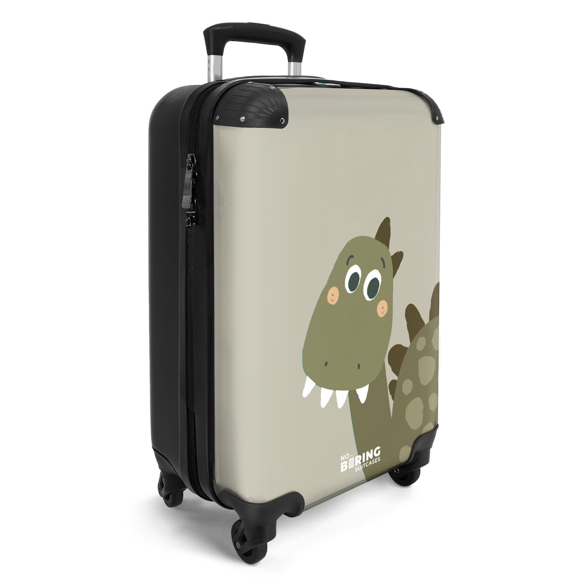 NoBoringSuitcases.com© Kinderkoffer Dinosaurier - Grün - Kinder - Junge - Design 55x35x20cm, 4 Rollen, Kinder Koffer Klein, Trolley Handgepäck, Reisekoffer