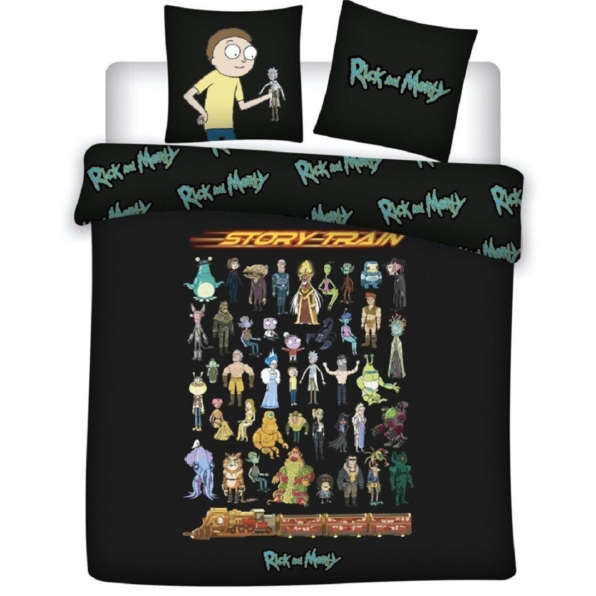 Rick and Morty Постельное белье 1x Deckenbezug 240x220 cm & 2x Kissenbezüge 65x65 cm aus Baumwolle, 3 teilig