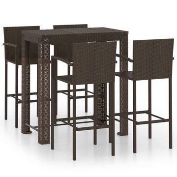 vidaXL Gartenlounge-Set 5-tlg. Garten-Bar-Set mit Armlehnen Poly Rattan Braun, (5-tlg)