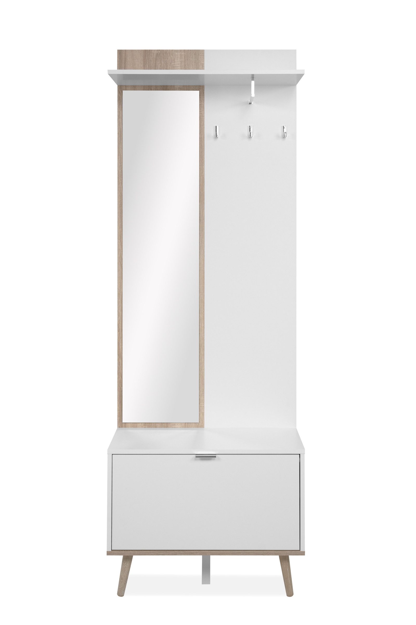 Finori Kompaktgarderobe in weiß / Dekor Sonoma Eiche - 68x195x32cm (BxHxT)