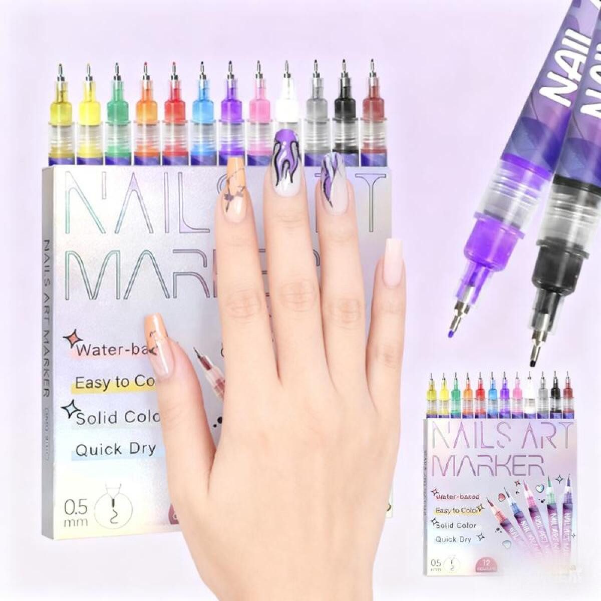 FELIXLEO Nageldesign Zubehör 12 farbige Nageldesign Marker Set Acryl schnelltrocknend, 1-tlg.