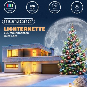 monzana Lichterkette, 700 LED Außen IP44 mit Timer Fernbedienung Innen Außen 8 Leuchtmodi