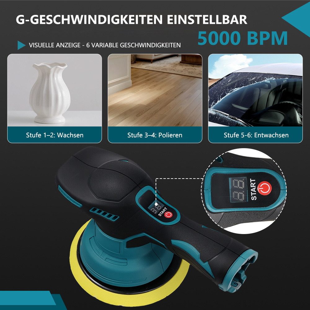 SHALL Poliermaschine Akku SHALL Akku-Poliermaschine Set - 2500-5000 U/min, 27-teilig Für Auto, Wachsen & Polieren Akku Poliermaschine