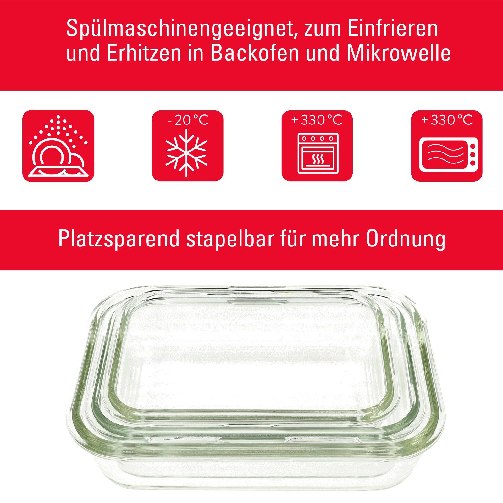 CLAUSS Vorratsglas Glas-Klickboxen 3er-Set BPA-frei Frischhaltedose Mikrowelle Backofen, (Set, 3-tlg., Glasbehälter in 3 Größen) – Bild 5 von 5