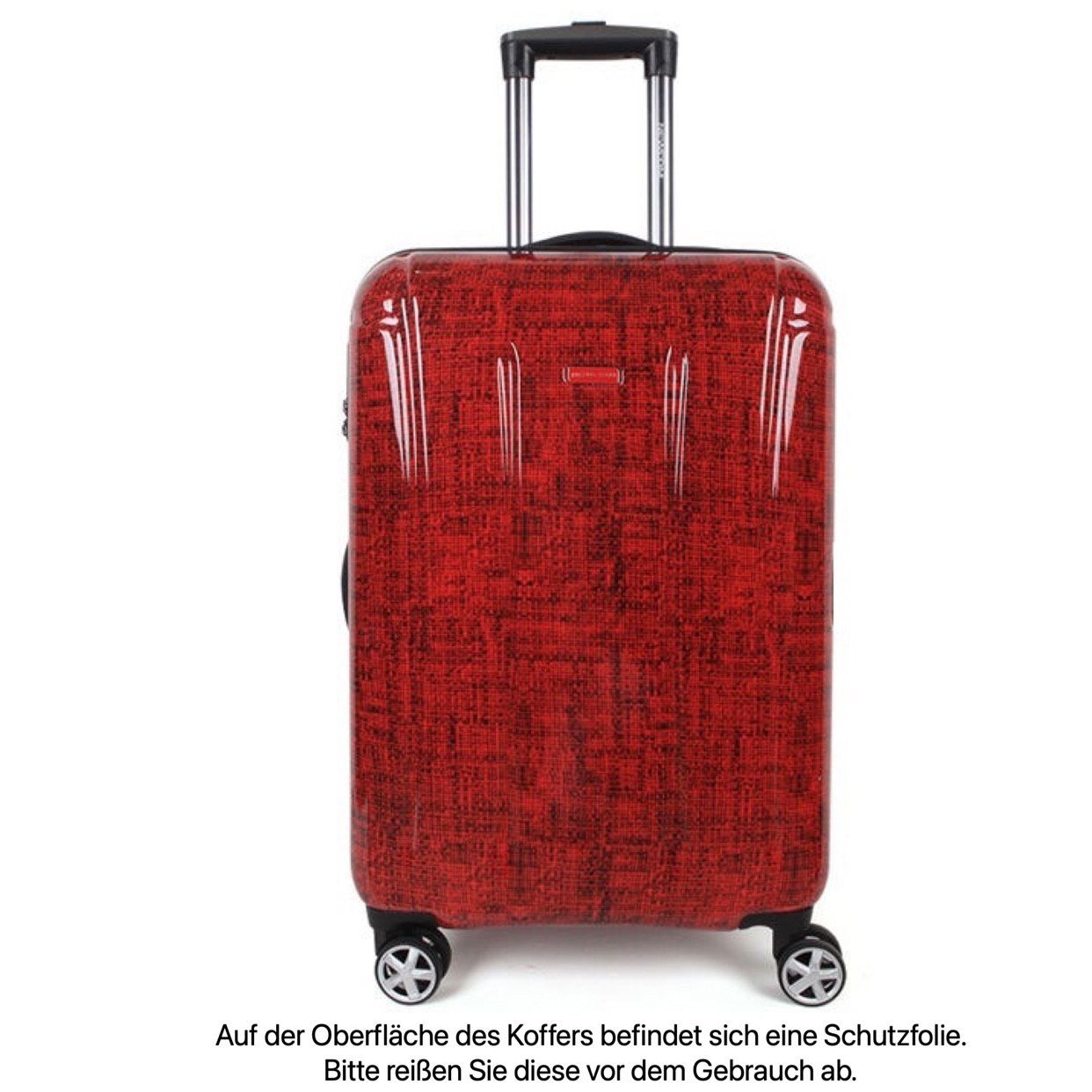 NEWCOM Hartschalen-Trolley 100% PC 20 Zoll / 55 cm Handgepäckkoffer für Flugzeug, 4 Rollen, Super Leicht, Glanz, Rot