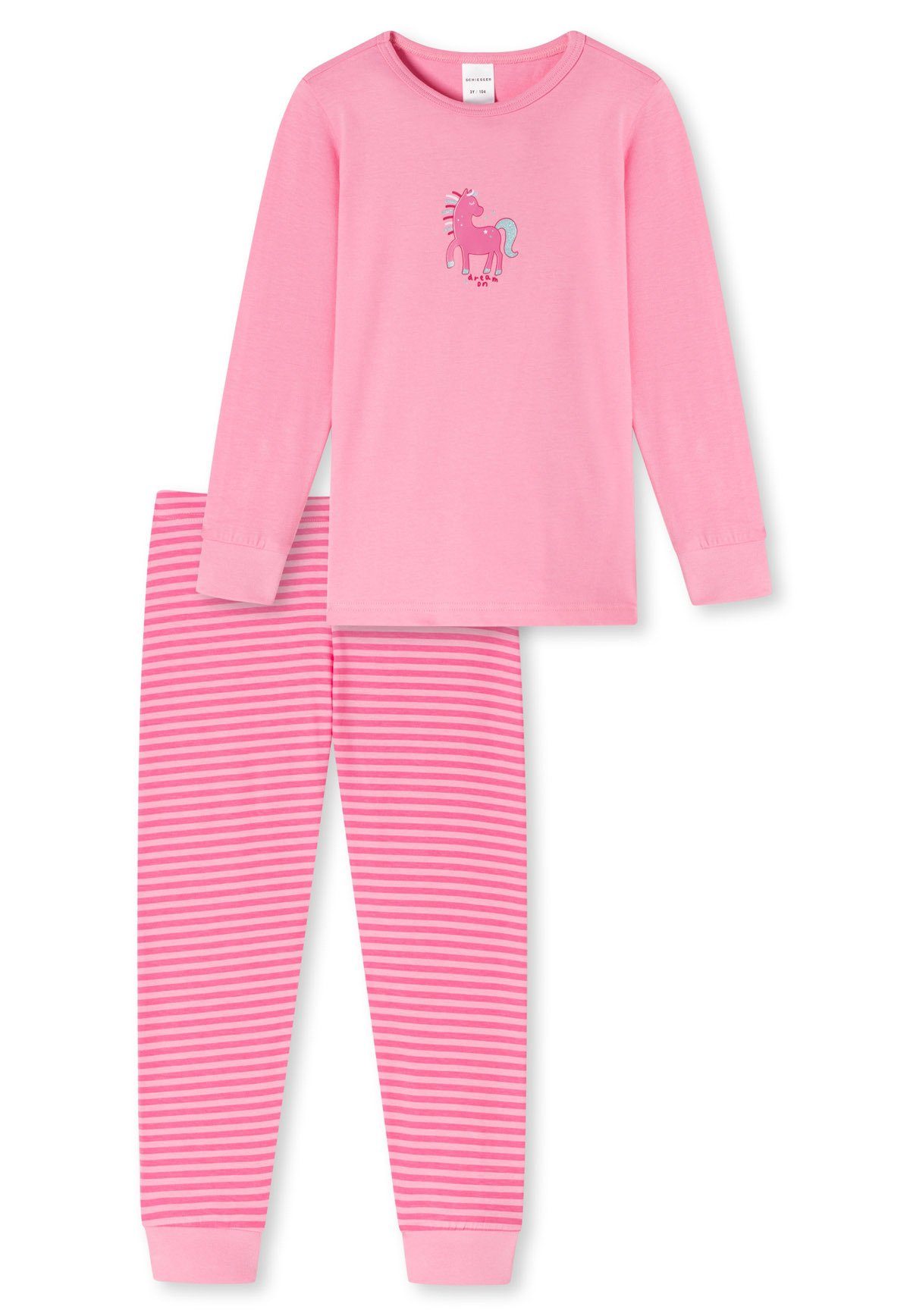 langarm, Schiesser Mädchen Pyjama - rosa Schlafanzug Kinder, Baumwolle