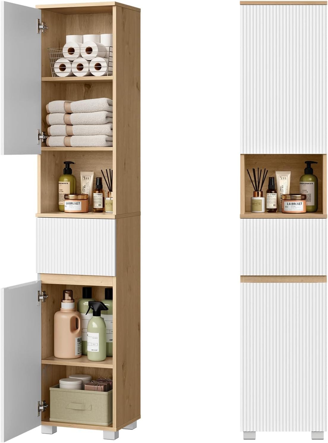 EUGAD Badkommode (1 St), Hochschrank schmal, mit 1 offenem Fach, 1 Schublade
