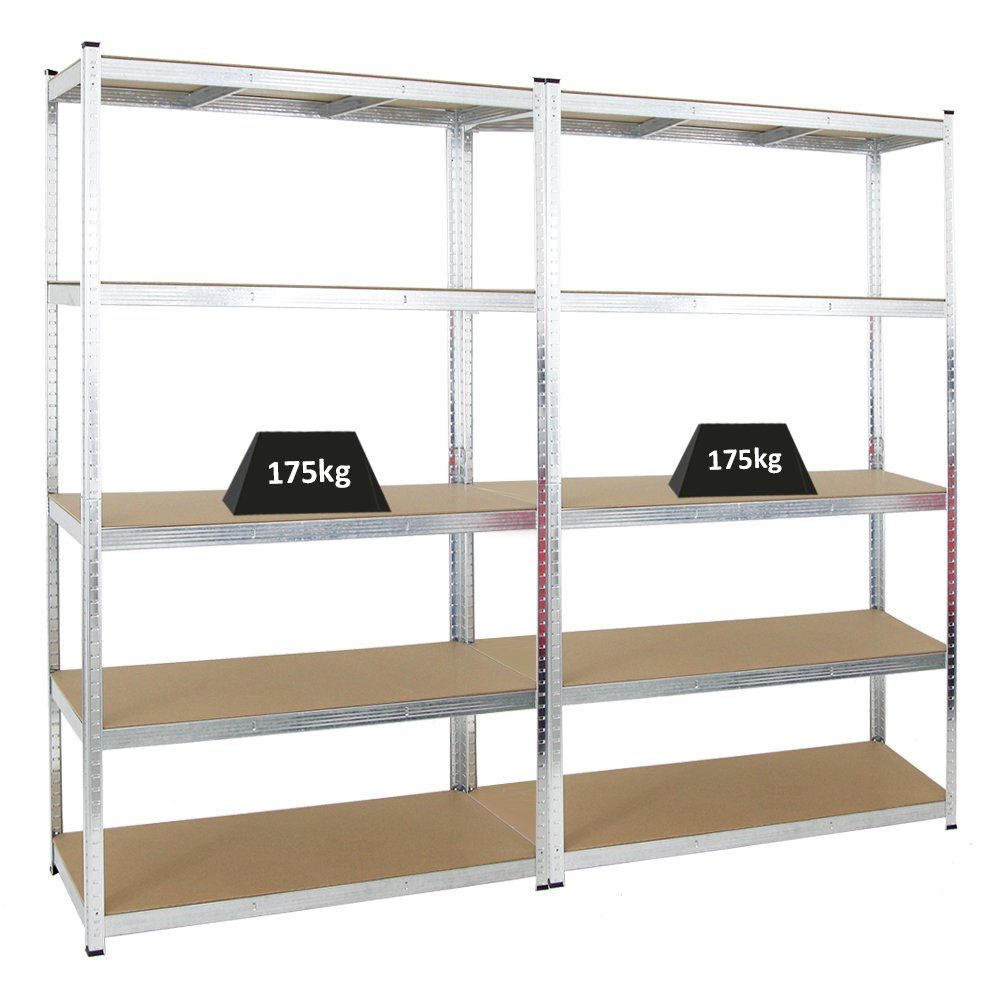 PROREGAL® Schwerlastregal MegaDeal 2x Kellerregal GORILLA 200x120x50cm Fachlast 175kg Verzinkt, Garagenregal Werkstattregal Lagerregal Lastenregal mit 5 MDF-Fachböden