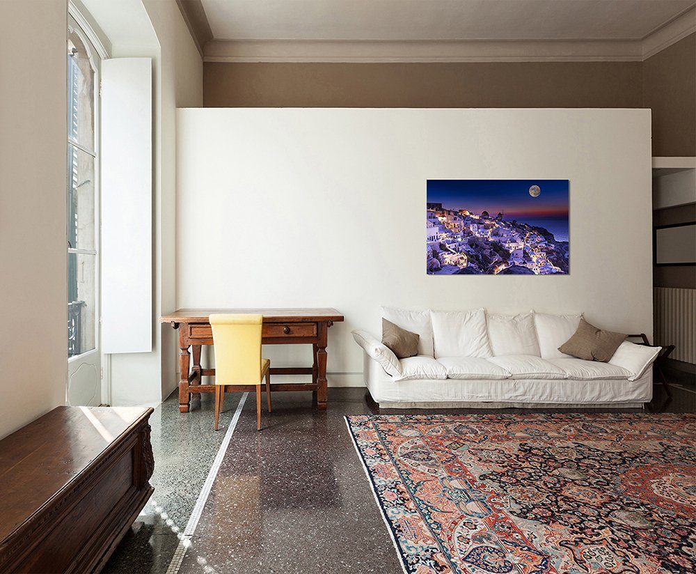 Sinus Art Leinwandbild 120x80cm Griechenland Ort Häuser Vollmond Meer günstig online kaufen