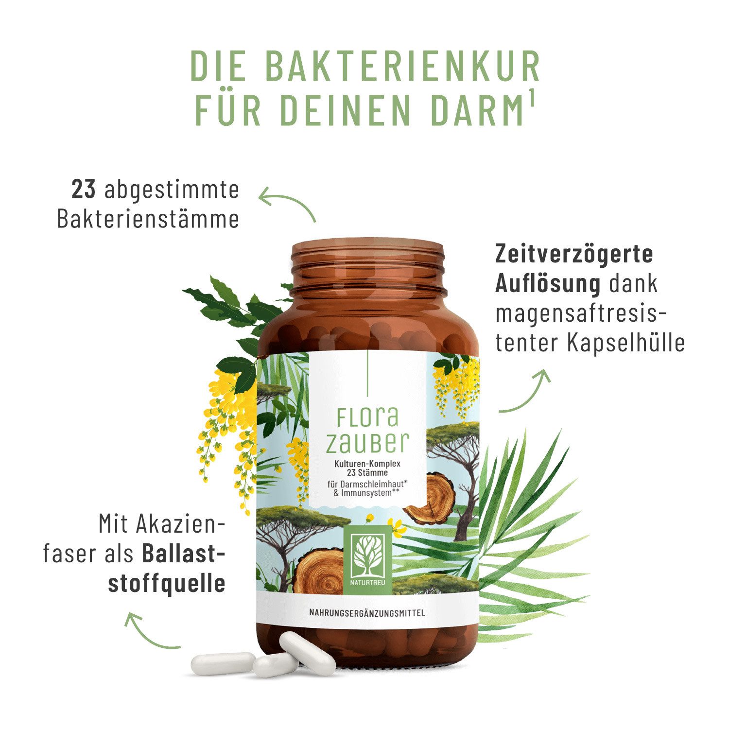 Naturtreu FLORAZAUBER Kapsel, 60 St., 22,3 g, Durchdachte Entwicklung, Vegan, Laborgeprüft, Hochwertige Inhaltstoffe