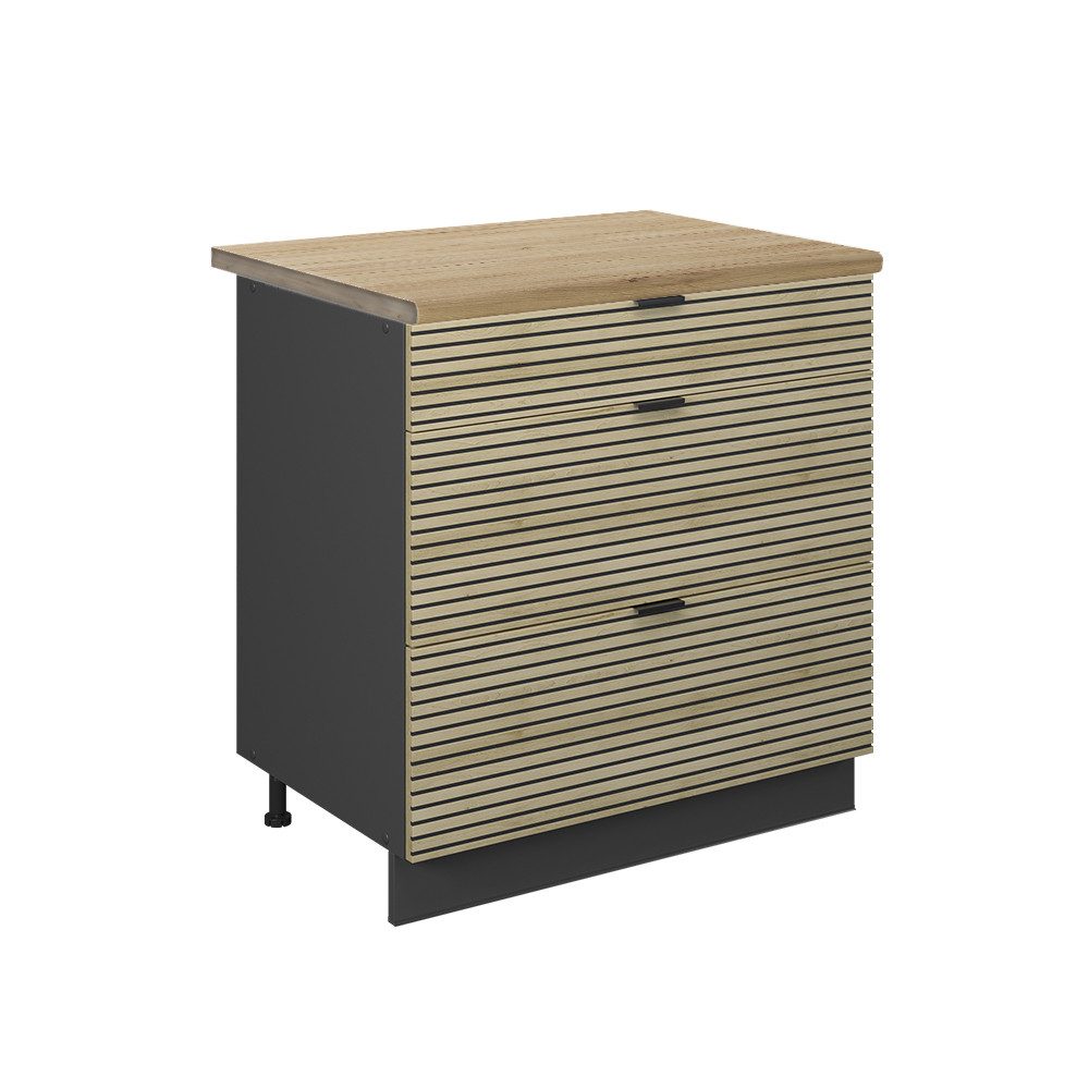 Vicco Fame-Line Küchenzeile Eiche Paneel/Anthrazit 355 cm AP Eiche günstig online kaufen